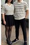 Unisex Shirt Collar Striped Couple Combination Set of 2 - 2