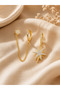 3-Piece Combination Earring Set with Stone Star Figure and Gold Chain Detail, Premium Women's Earrings - 4