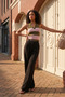 Women's High Waist Belted Wide Leg Palazzo Dark Brown Trousers - 5