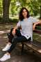 Women's White Striped Oversize Short Sleeve Basic Tunic T-Shirt - 5
