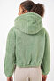 Women's Hooded Crop Plush Green Jacket - 6