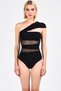 Women's Swimsuit One Shoulder Sleeveless Mesh Detailed Plain Pattern Without Underwire Covered Regular Fit Knitted Woven - 4