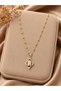 Royal Gold Color Eye Figured Baguette Zircon Stone Detailed Geometric Design Stylish Gold Women's Necklace