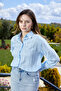 Baby Blue Patch Textured Women's Shirt Classic Cut Long Sleeve Shirt -