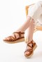 Zri̇n-153 Premium Tan Orthopedic Genuine Leather Padded Women's Sandals - 2