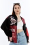Women's Oversize Printed Leather Biker Coat Zippered Racer Jacket Lined Bomber College Coat Daily Use Red