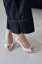 Livia Women's Heeled Wrinkled Leather Sandals Beige