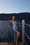 Blue Toulon Long Slit Detailed Glitter Strapless Evening Dress Ate-3076 - 3
