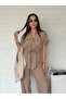 Short Sleeve Gathered Zippered Tensel Set - 2