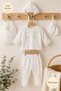 Floral Embroidered Scallop Detailed Seasonal Cotton Newborn Baby Girl Hospital Discharge Bodysuit Set 0-3 Months - 2