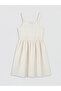 Beige Square Collar Striped Girls' Dress - 3