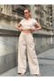 Women's Cream Tassel Detailed Comfortable Cut Linen Bottom Top Set Hzl26S-Vl14181 - 2