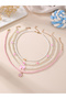 Pack of 4 - Pink Flower and Bow Beaded Necklace