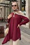 Double Buckle Placket Burgundy Asymmetrical Tunic - 5