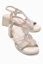 Dolen Ecru Genuine Leather Women's Stoned Thick Heel Sandals
