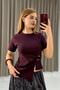 Women's Side Buckle Asymmetrical Cut Corset Short Sleeve Blouse Plum - 4