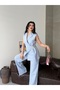 Women's Blazer Vest and Pantalon Set with a Wide Fabric Belt Tied at the Waist - 7