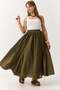 Women's Pleated Crinkled Lined Long Skirt Khaki - 3