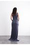 Long, Stylish Evening Dress with Shoulder and Waist Accessories, Draping, Crepe Fabric, and Slits. - 4