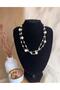 Pearl-Detail Double Row Gold Chain Women's Necklace - 4
