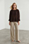 Women's Bitter Brown Boat Neck Cape-Cut Draped Chiffon Blouse with Draped Cuffs Alc-X15529 - 4