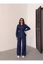 Dark Blue Jeans Suit with Belt Detail and Double Jacket