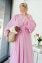 Pinterent Waist Tie Detail Bat Sleeve Dress - Pink - 7