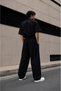 Oversize Men's Trousers Black Wide Leg Elastic Waist Lace-Up Comfortable Fit Loose Street Style - 2