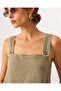 Thick Strap Mini Linen Dress 100% Linen-Khaki - 3