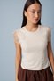 Sleeveless T-Shirt with Flower Detail on the Shoulders, Beige - 3