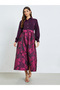 Purple Floral Jacquard Maxi Dress with Belt