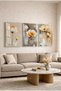 White and Orange Colored Amber Flower 3-Piece Glass Painting Set with Silver Metal Frame for Home and Office - 3