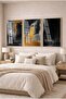 Night Glittering Black, Gold Foil Abstract 3-Piece Glass Painting Set with Gold Metal Frame for Home and Office - 2