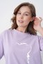 Women's Minimalist Cat Silhouette Printed Round Neck Lilac Casual Cotton T-Shirt