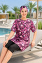 Patterned Hijab Swimsuit Set Including Bonnet Half Sleeves Stretchy Fabric Women's Swimwear Set - 5