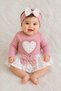 Baby Girl 3-Piece Set Hearted Ribbed Bottom Snap Fastener Bodysuit+Layered Skirt with Bow+Bandana 3-Piece Set 0-12Months - 4