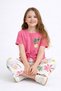 Girl's Pink Color 95% Cotton Tie-Up T-Shirt, White Color Patterned Woven Trousers, Eid Special Day Set - 2