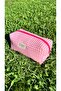 Pink Gingham Fabric Makeup Bag, Portable Travel Size Makeup Bag - 3