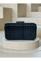 Black Striped Laser Women's Evening Dress Bag Black Metal and Chain Wedding Engagement Graduation - 3