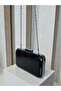 Black Crocodile Patterned Women's Evening Dress Bag with Black Stone Handle Detail for Wedding, Engagement, Graduation - 6