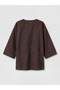 Brown Double-Breasted Collar Oversize Women's Kimono - 4