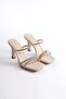 Beige Stone Thin Strap Women's Heeled Slippers By20My01C
