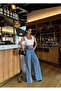 Stone Embellished High Waist Wide Leg Jean Trousers