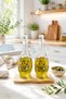Glass Oil Pot and Vinegar Pot Set with Bamboo Base, 2-Piece Glass Oil Bottle 500 ml