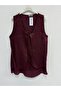 Burgundy Italian V-Neck Cut Zero Sleeve Linen Long Linen Blouse 40 - 44 Size