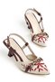 Katya Women's Burgundy Embroidered Gold Accessory Heeled Shoes