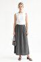 Women's Midi Skirt with Elastic Waist and Pocket Detail, High Waist - 4
