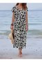 Women's Short Sleeve V-Neck Full Length Zebra Pattern Pegasus Fabric Dress - 4