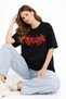 Women's Short Sleeve Summer T-Shirt Crew Neck Printed Oversize T-Shirt - Black - 6