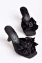 Women's Thin Heeled Slippers Black Satin with Big Bow - 3